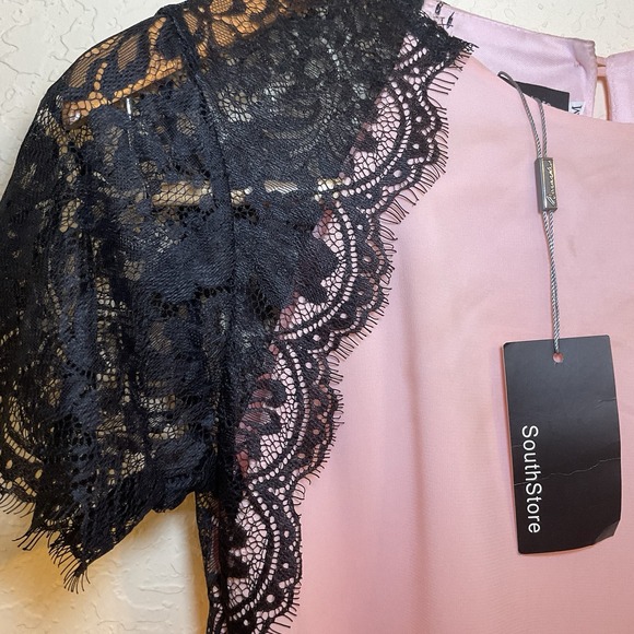 SouthStore Womens Dress Pink Black M Lace Sleeve Gothic Romantic Soft Grunge - Picture 2 of 11